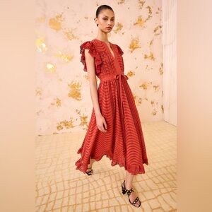 Ulla Johnson Olga Flutter Sleeve Midi Dress, Sizr 6, $499